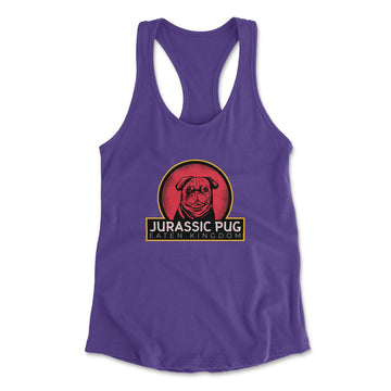 Jurassic Pug Womens Racerback Tank in Purple Rush color
